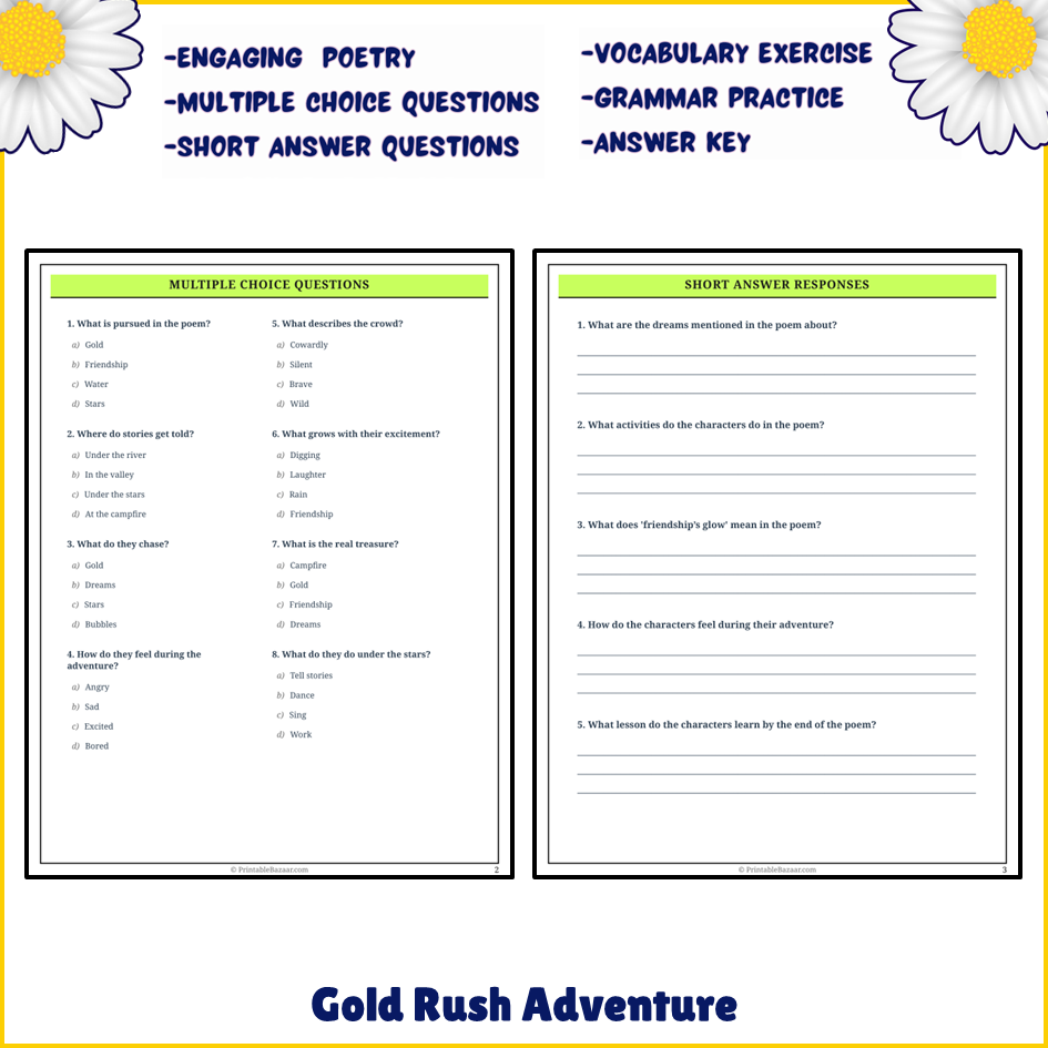 Gold Rush Adventure | Poem Grammar Worksheet Printable Activity