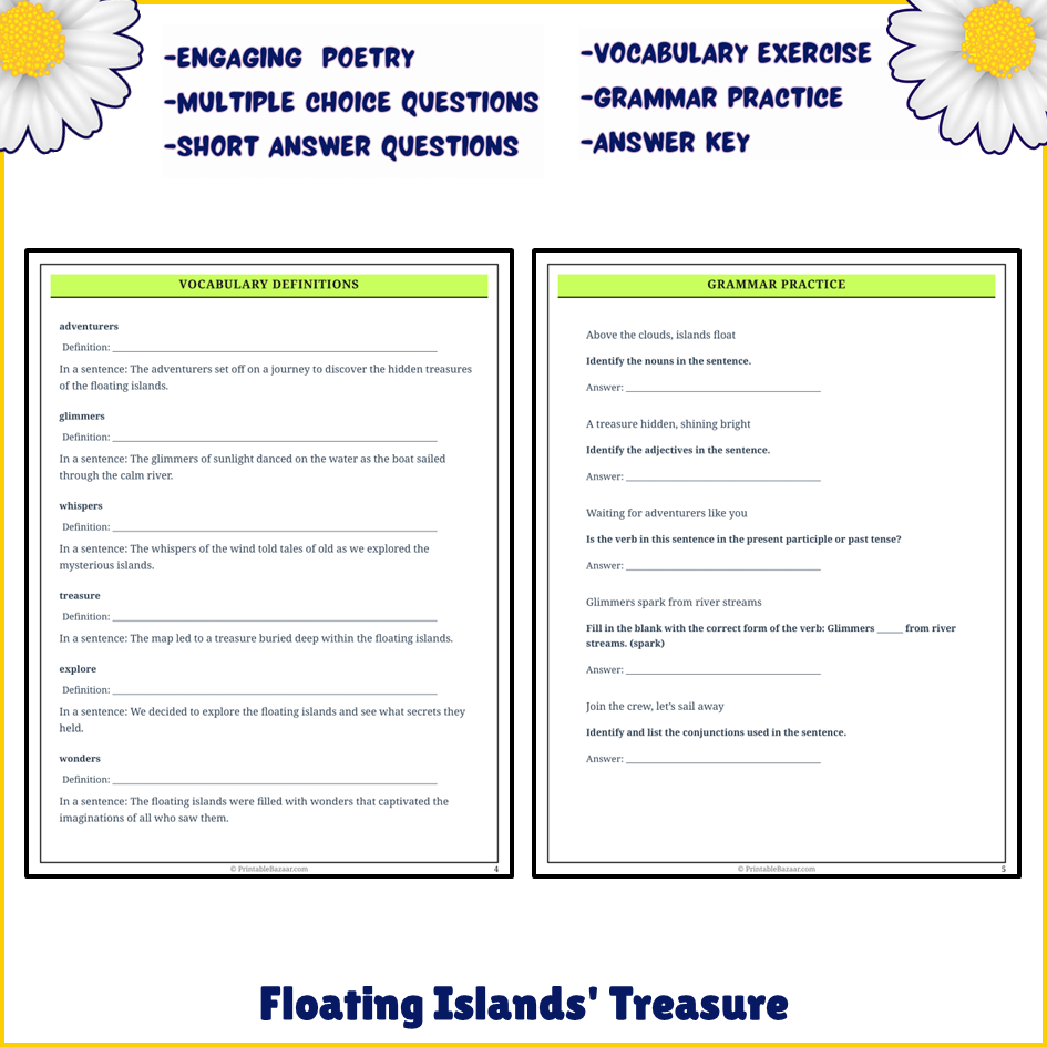 Floating Islands' Treasure | Poem Grammar Worksheet Printable Activity