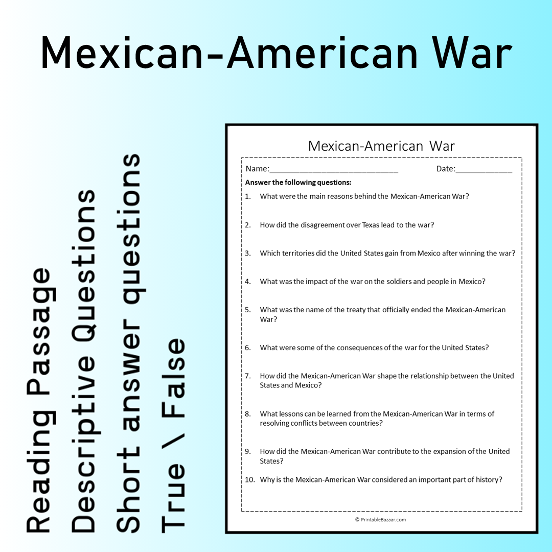 Mexican-American War | Reading Comprehension Passage Printable Worksheet