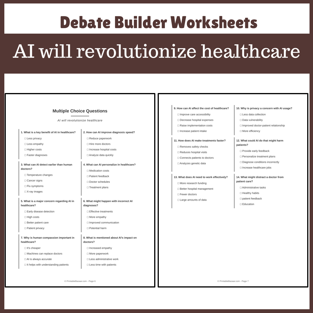 AI will revolutionize healthcare | Favour and Against Worksheet Printable Activity