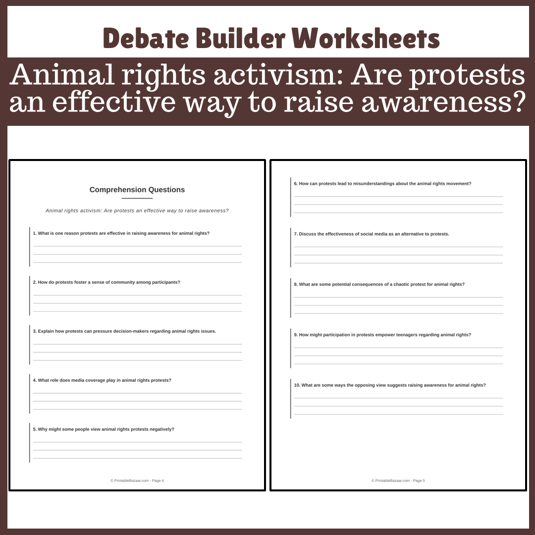 Animal rights activism: Are protests an effective way to raise awareness? | Favour and Against Worksheet Printable Activity