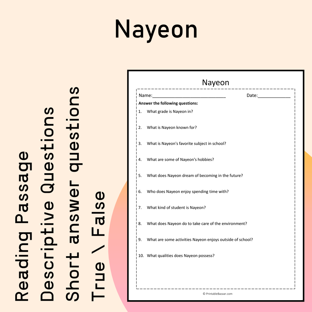 Nayeon | Reading Comprehension Passage Printable Activity