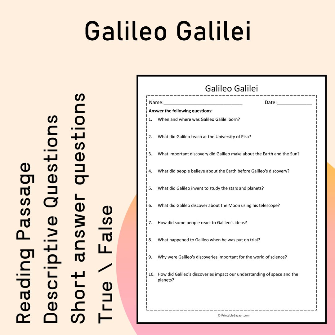 Galileo Galilei | Reading Comprehension Passage Printable Activity