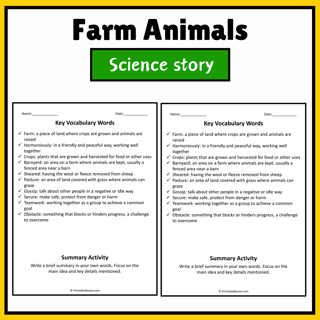 Farm Animals | Science Story Reading Comprehension Activity