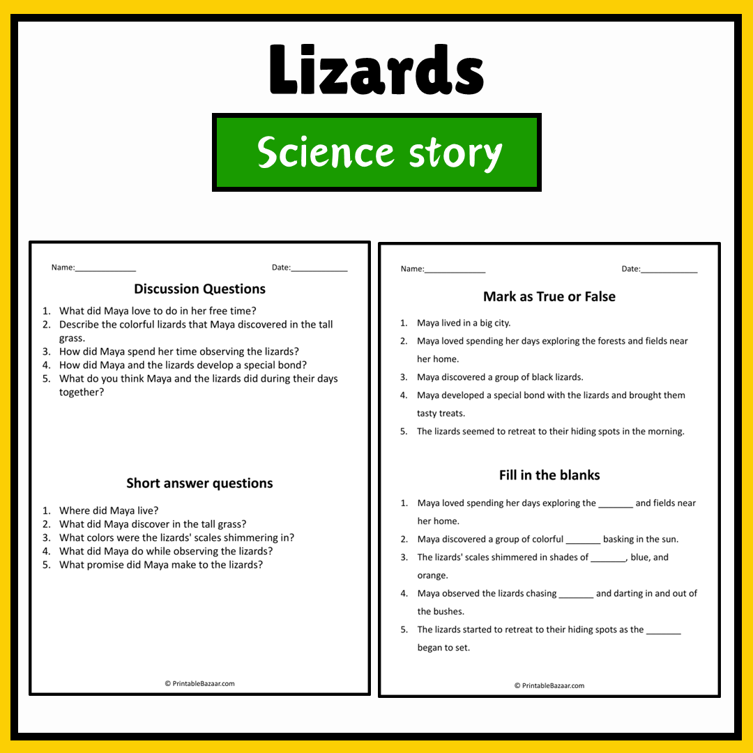 Lizards | Science Story Reading Comprehension Activity