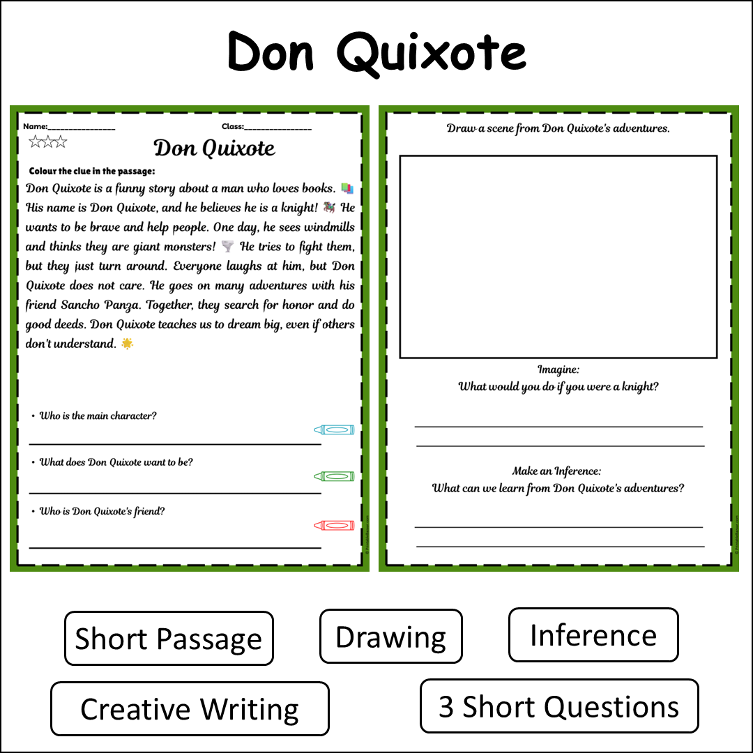 Don Quixote | Short Reading Comprehension Creative Worksheet