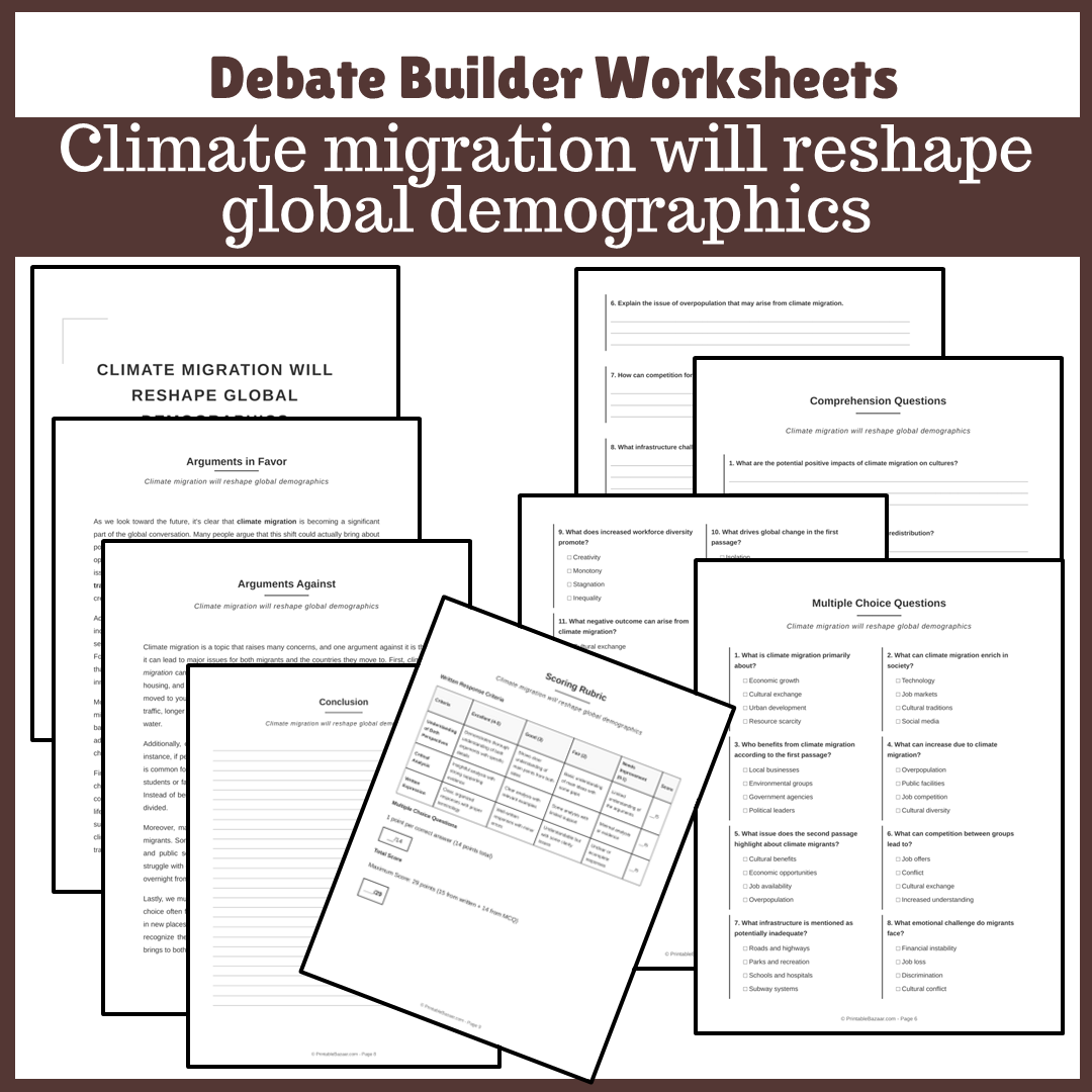 Climate migration will reshape global demographics | Favour and Against Worksheet Printable Activity