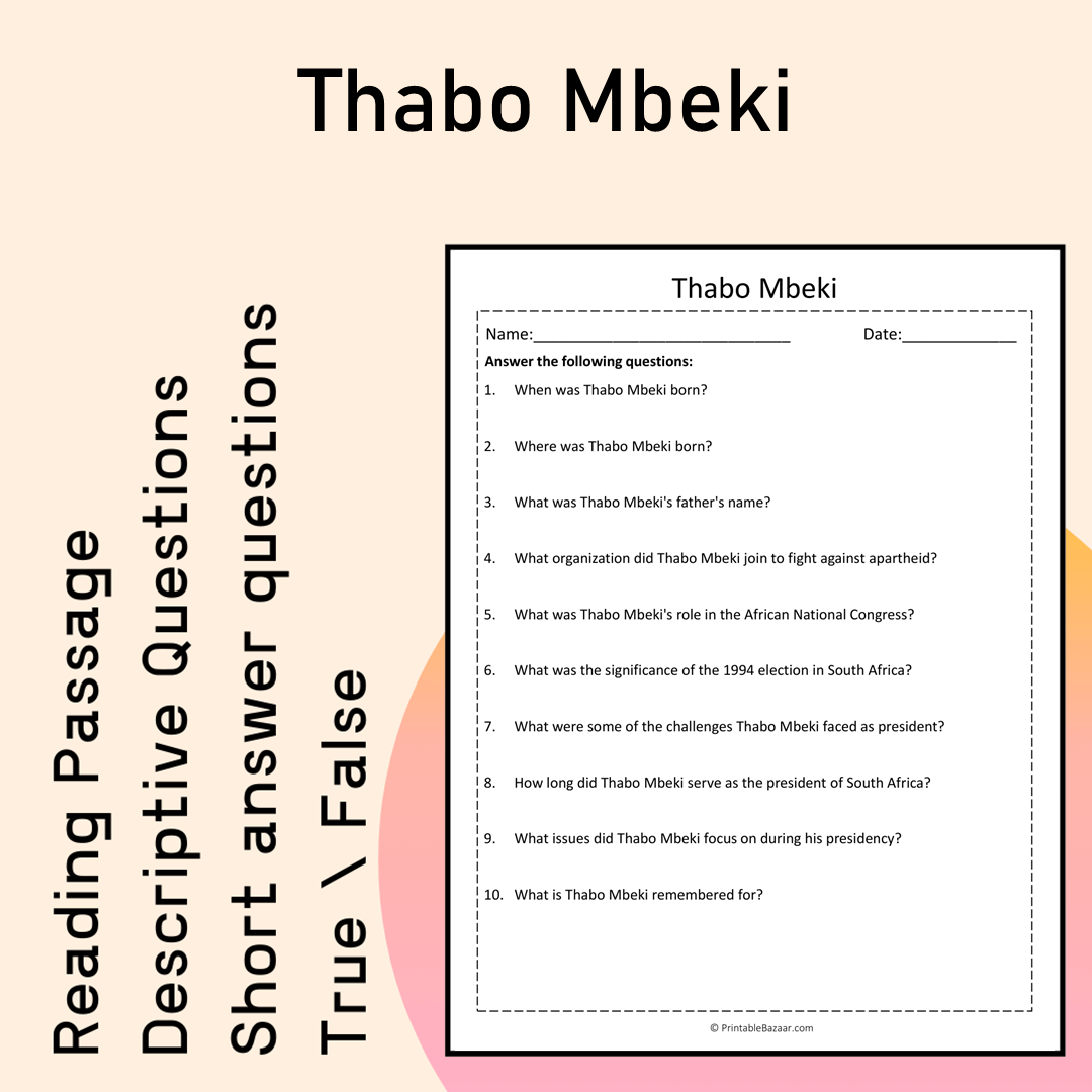 Thabo Mbeki | Reading Comprehension Passage Printable Activity