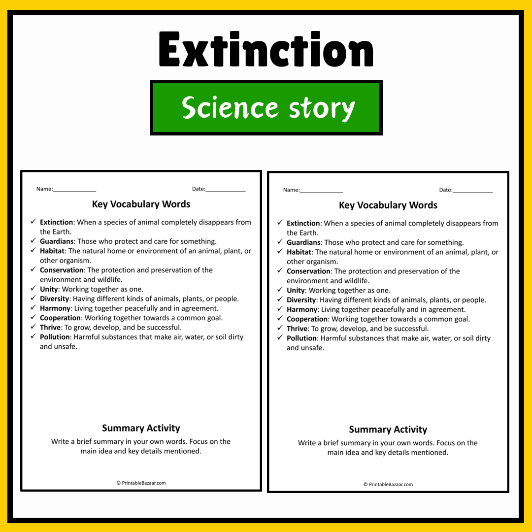 Extinction | Science Story Reading Comprehension Activity