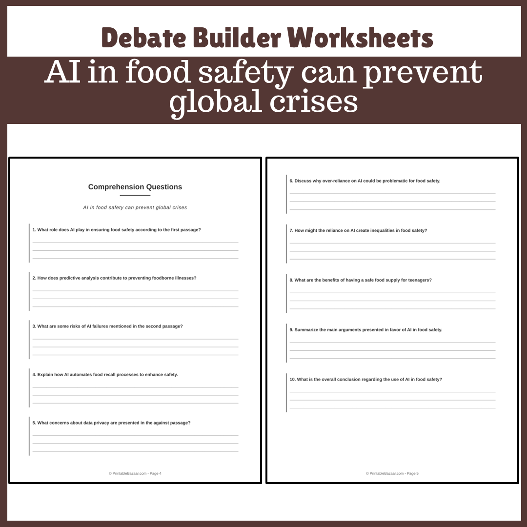 AI in food safety can prevent global crises | Favour and Against Worksheet Printable Activity