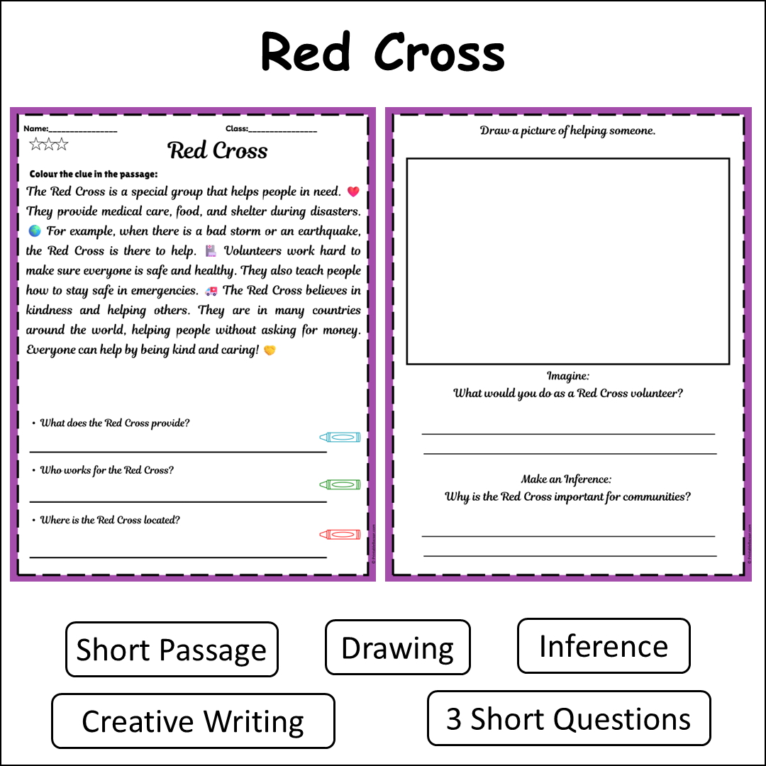 Red Cross | Short Reading Comprehension Creative Worksheet