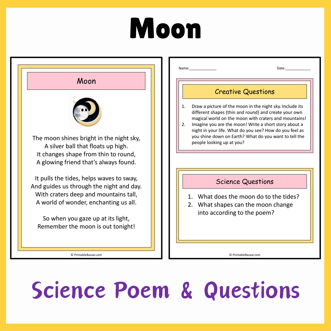 Moon | Science Poem Reading Comprehension Activity