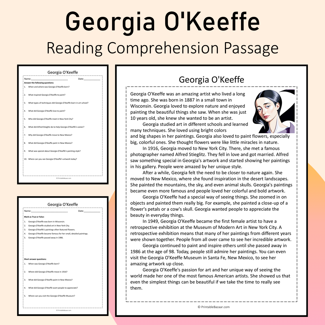 Georgia O'Keeffe | Reading Comprehension Passage Printable Activity