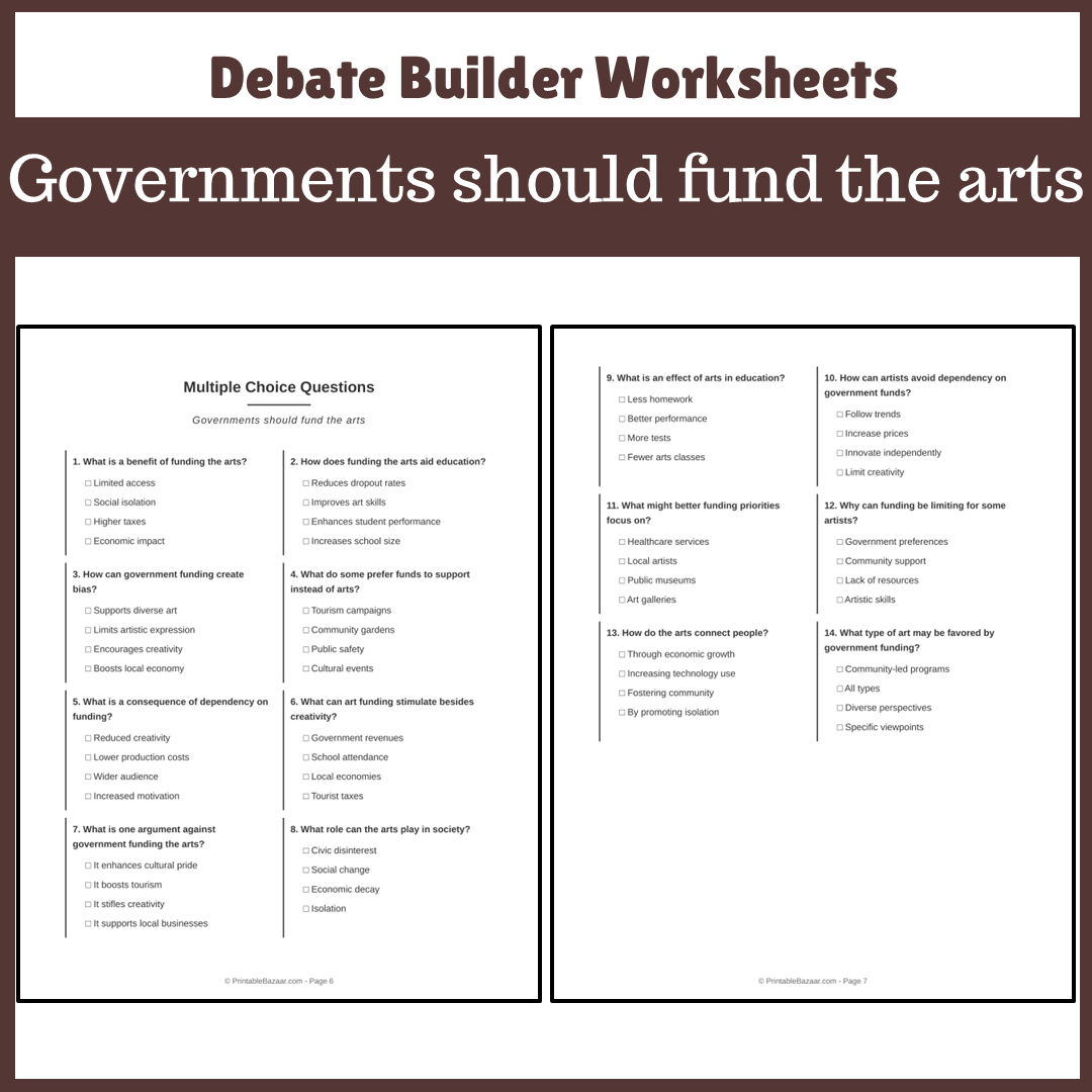 Governments should fund the arts | Favour and Against Worksheet Printable Activity