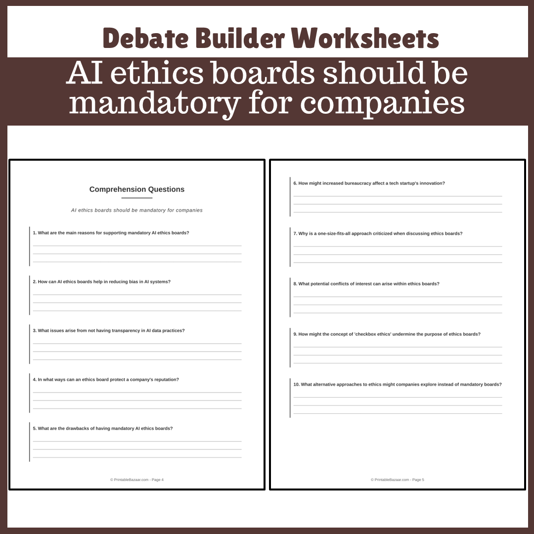 AI ethics boards should be mandatory for companies | Favour and Against Worksheet Printable Activity