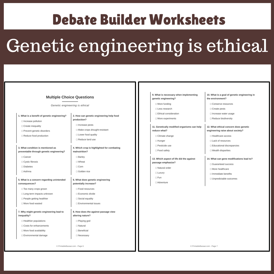 Genetic engineering is ethical | Favour and Against Worksheet Printable Activity