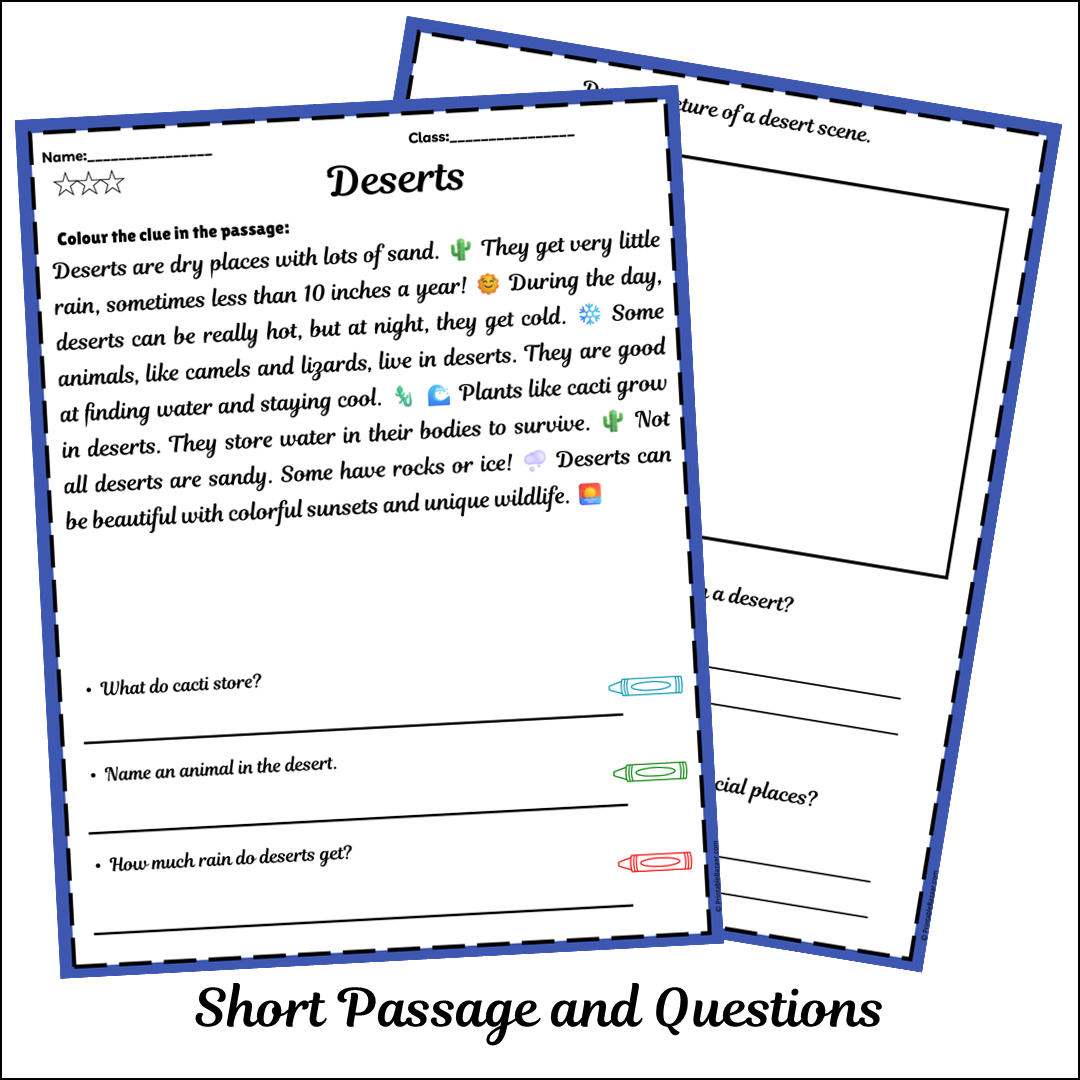 Deserts | Short Reading Comprehension Creative Worksheet