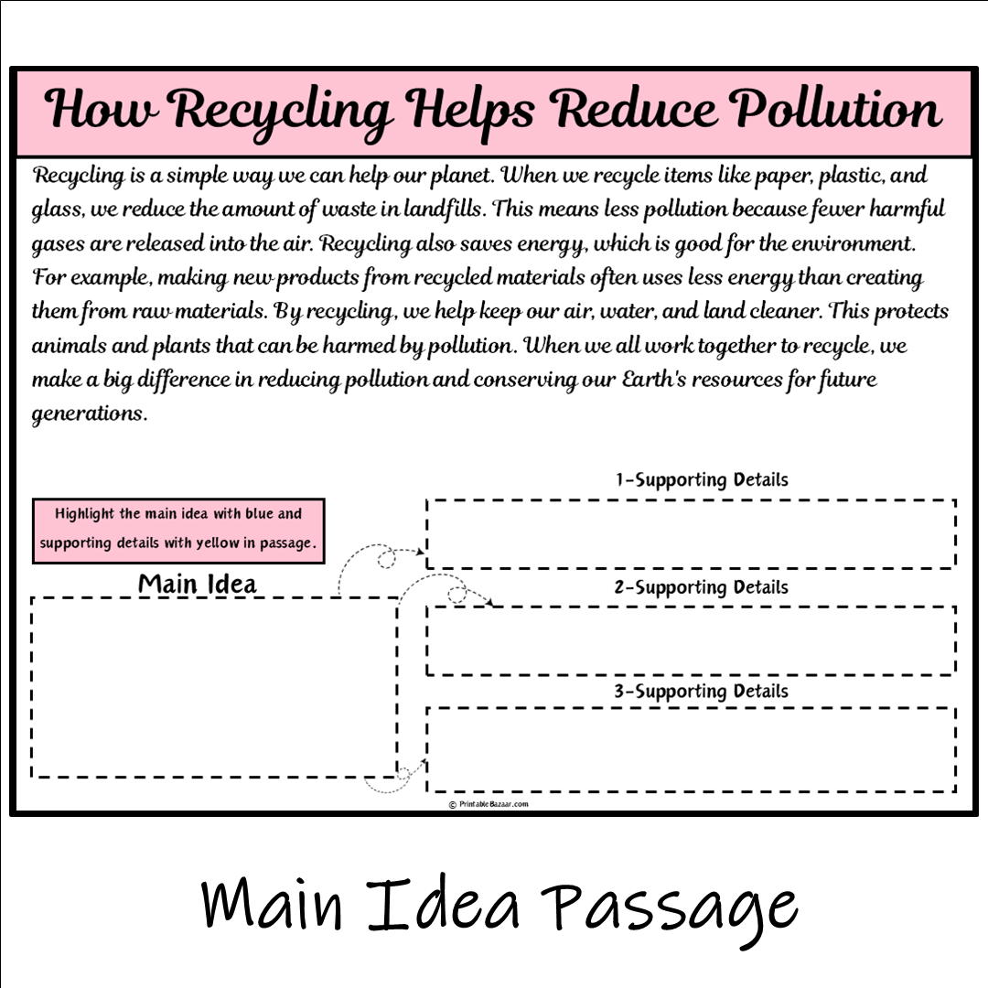 How Recycling Helps Reduce Pollution | Main Idea and Supporting Details Reading Passage and Questions