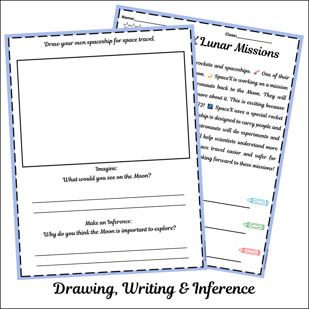 SpaceX Lunar Missions | Short Reading Comprehension Creative Worksheet