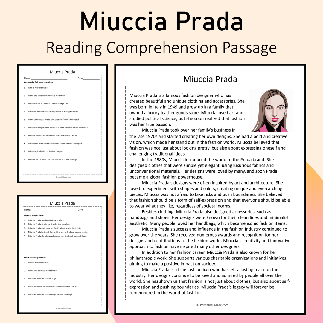 Miuccia Prada | Reading Comprehension Passage Printable Activity