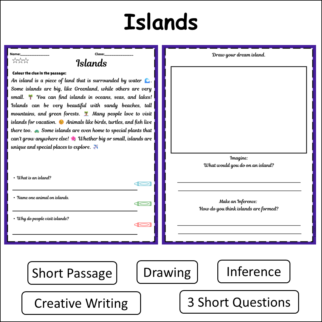 Islands | Short Reading Comprehension Creative Worksheet