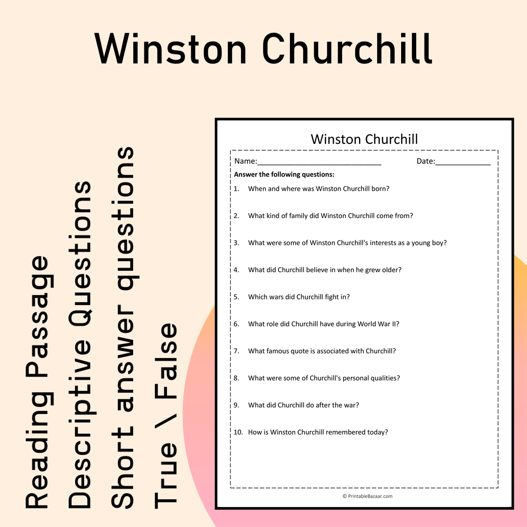 Winston Churchill | Reading Comprehension Passage Printable Activity