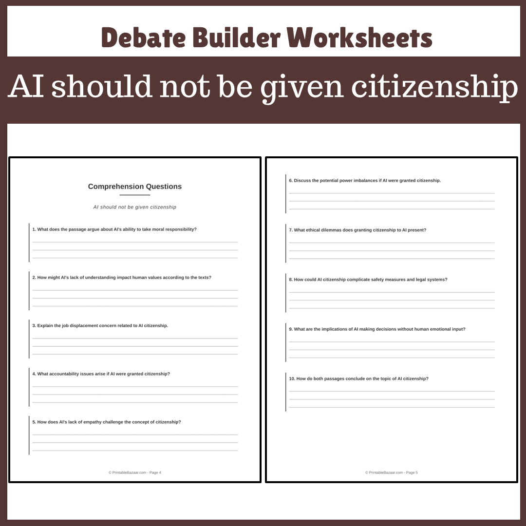 AI should not be given citizenship | Favour and Against Worksheet Printable Activity