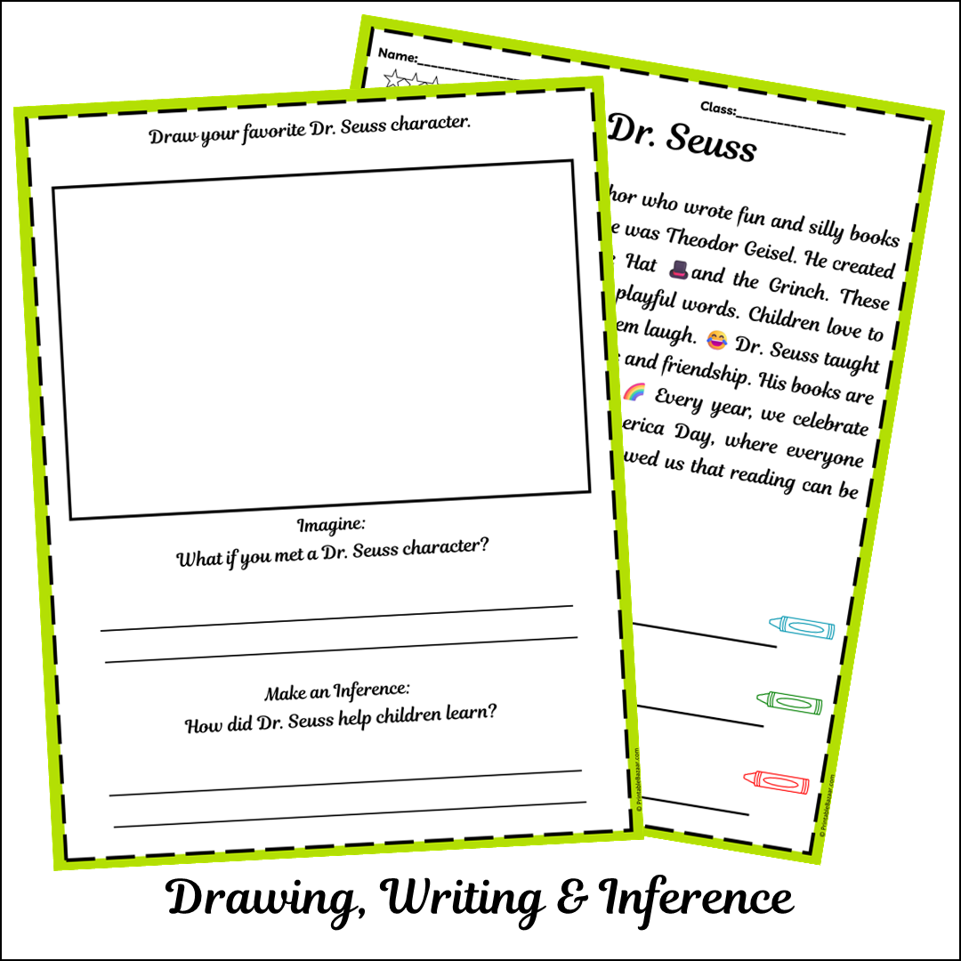 Dr. Seuss | Short Reading Comprehension Creative Worksheet