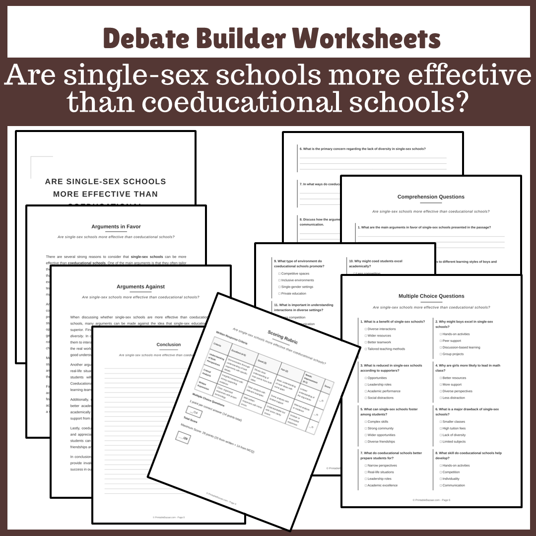 Are single-sex schools more effective than coeducational schools? | Favour and Against Worksheet Printable Activity