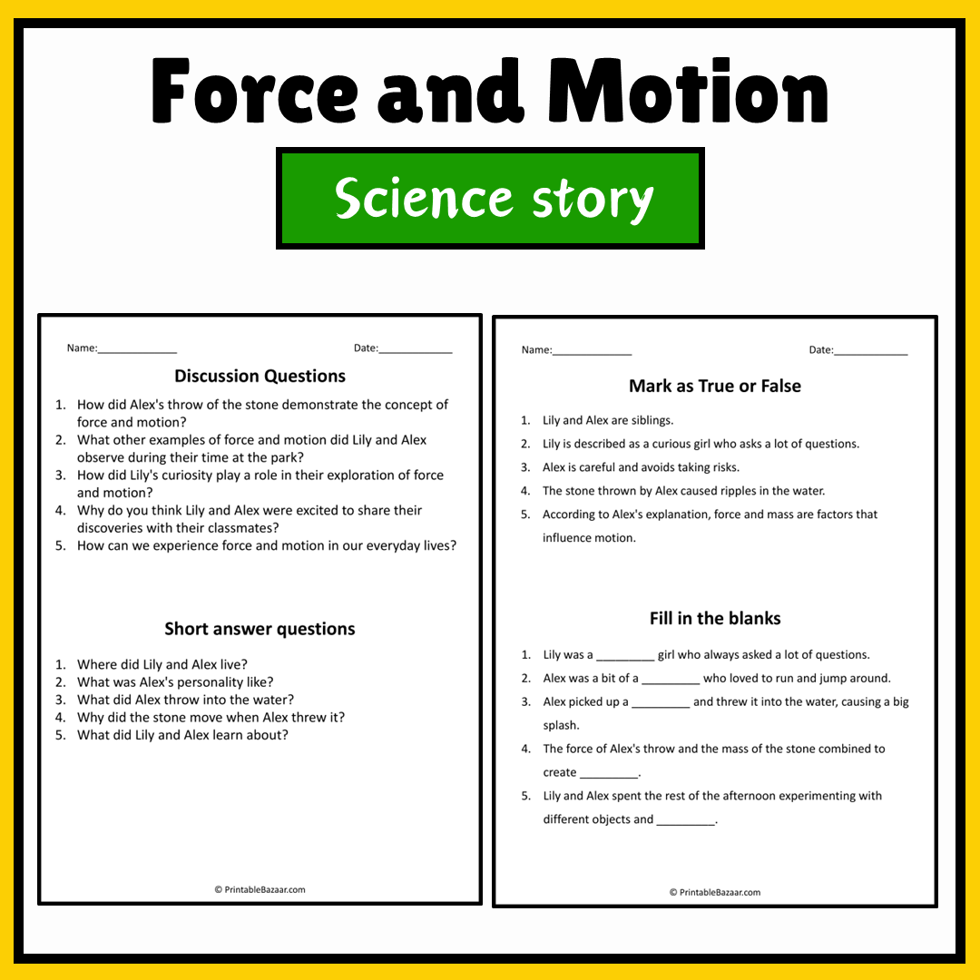 Force and Motion | Science Story Reading Comprehension Activity