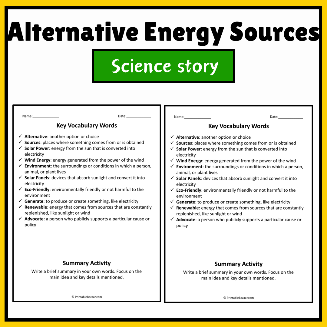 Alternative Energy Sources | Science Story Reading Comprehension Activity