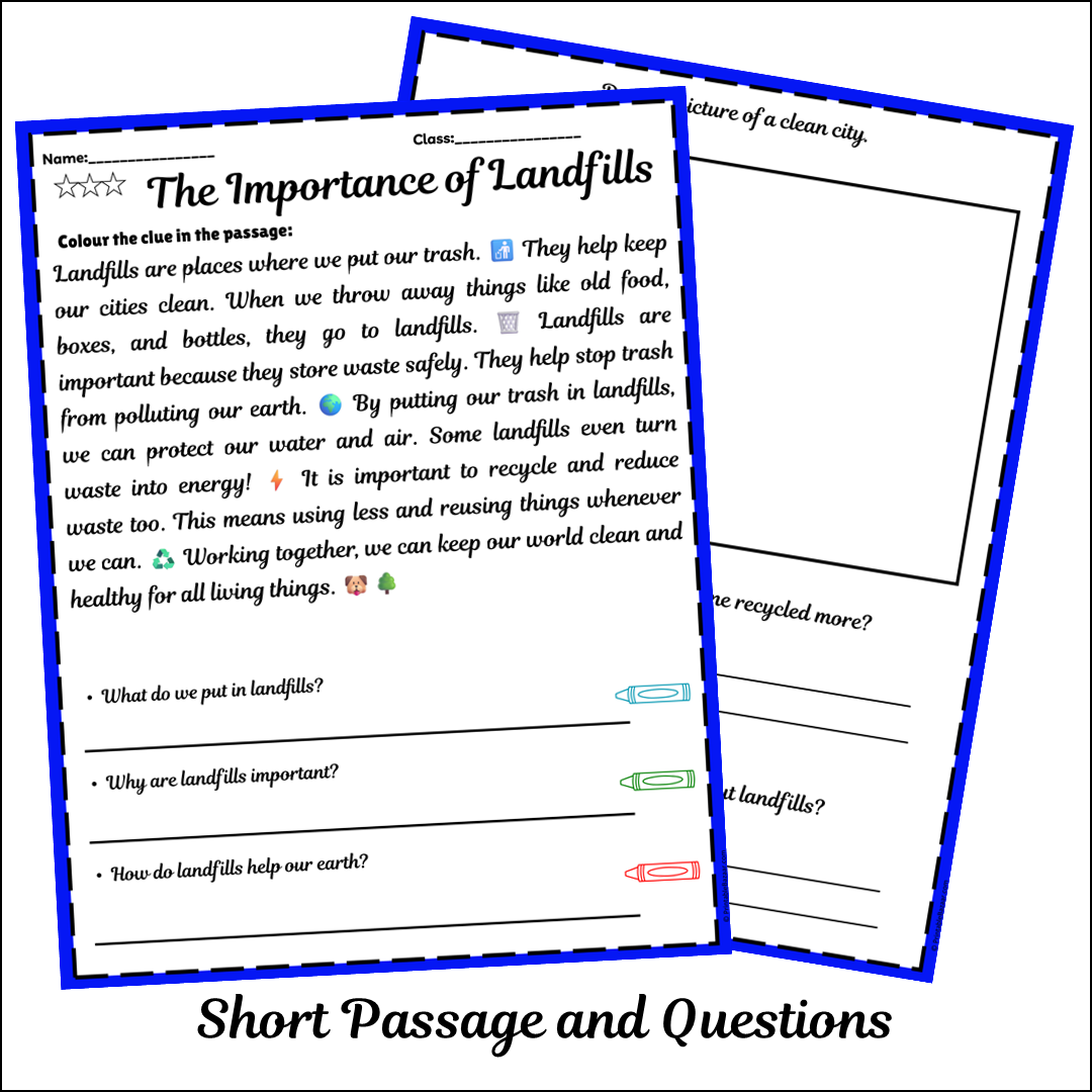 The Importance of Landfills | Short Reading Comprehension Creative Worksheet