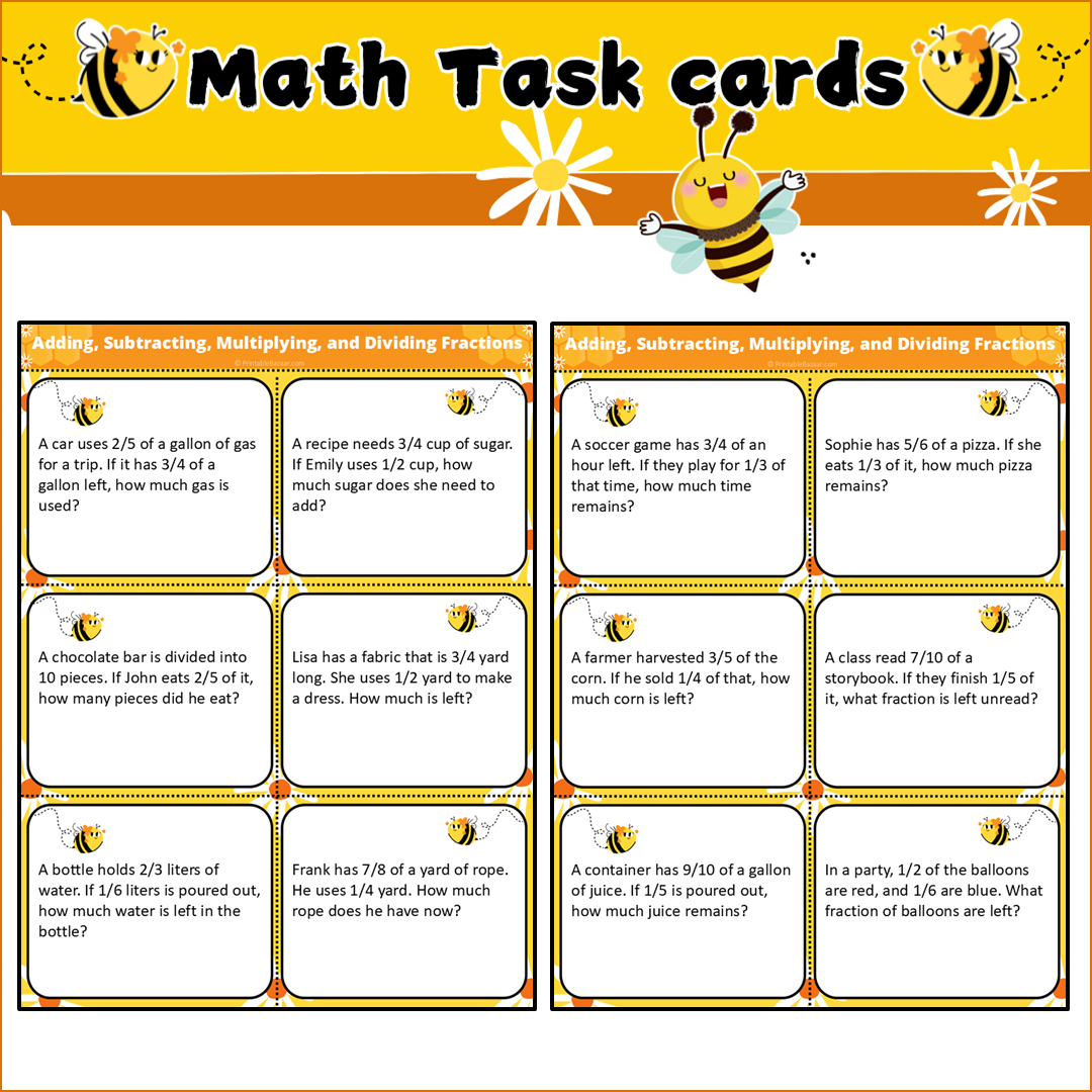 Adding, Subtracting, Multiplying, and Dividing Fractions | Math Task Cards