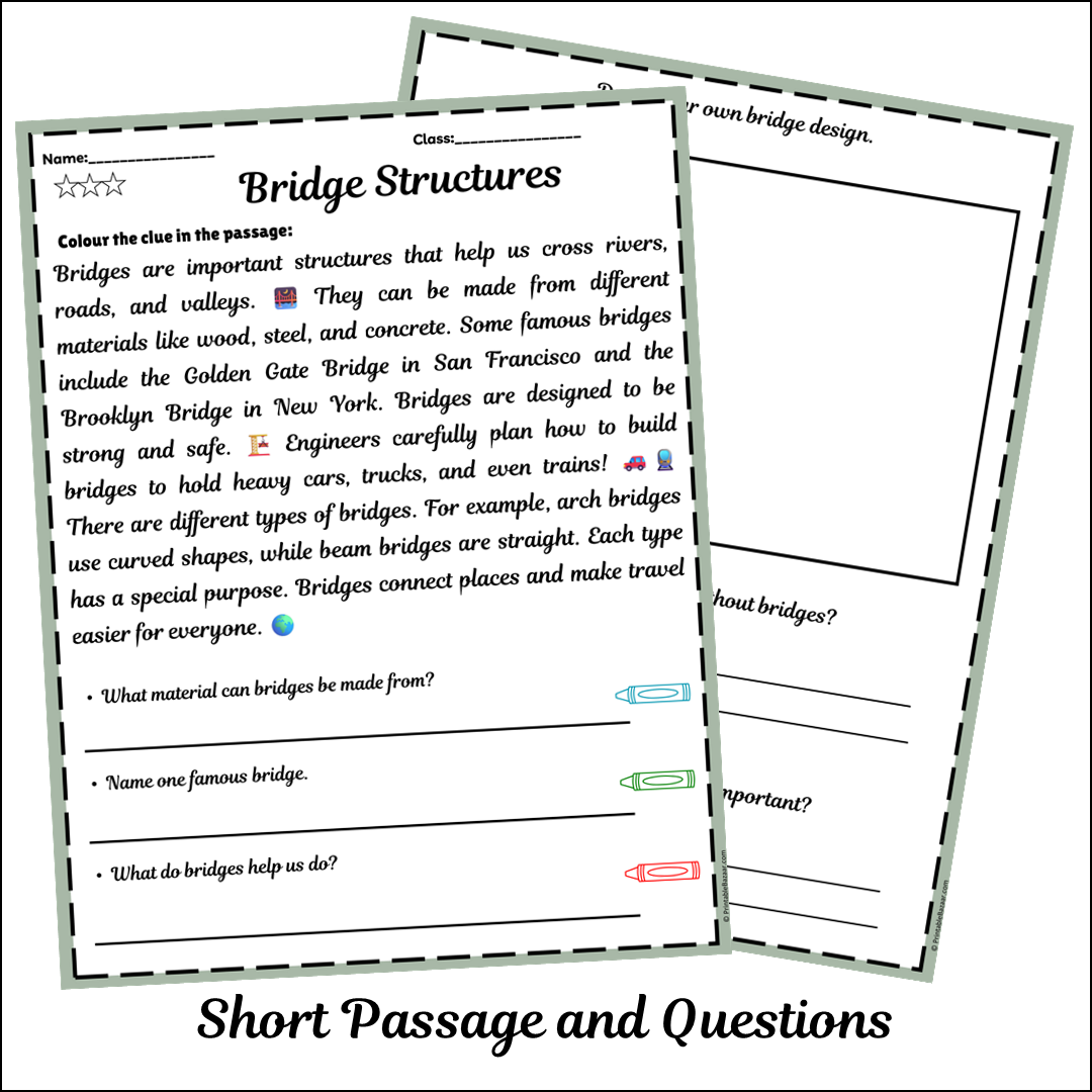 Bridge Structures | Short Reading Comprehension Creative Worksheet