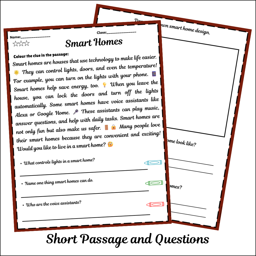 Smart Homes | Short Reading Comprehension Creative Worksheet