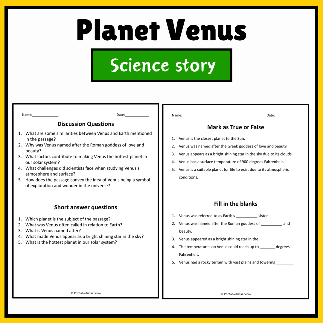 Planet Venus | Science Story Reading Comprehension Activity