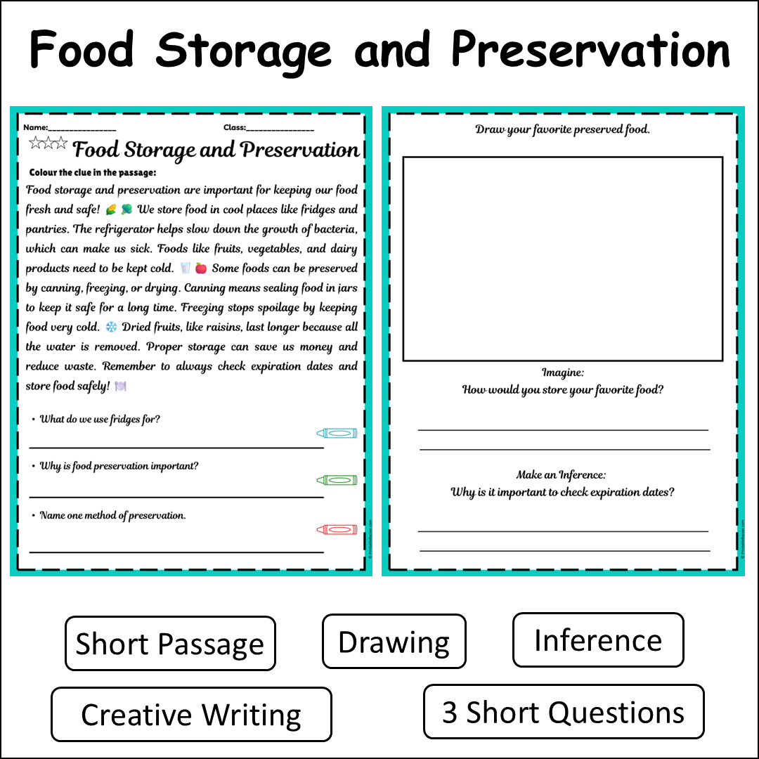 Food Storage and Preservation | Short Reading Comprehension Creative Worksheet