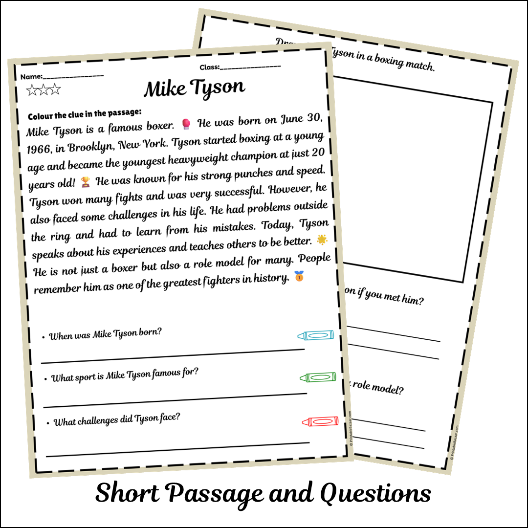 Mike Tyson | Short Reading Comprehension Creative Worksheet