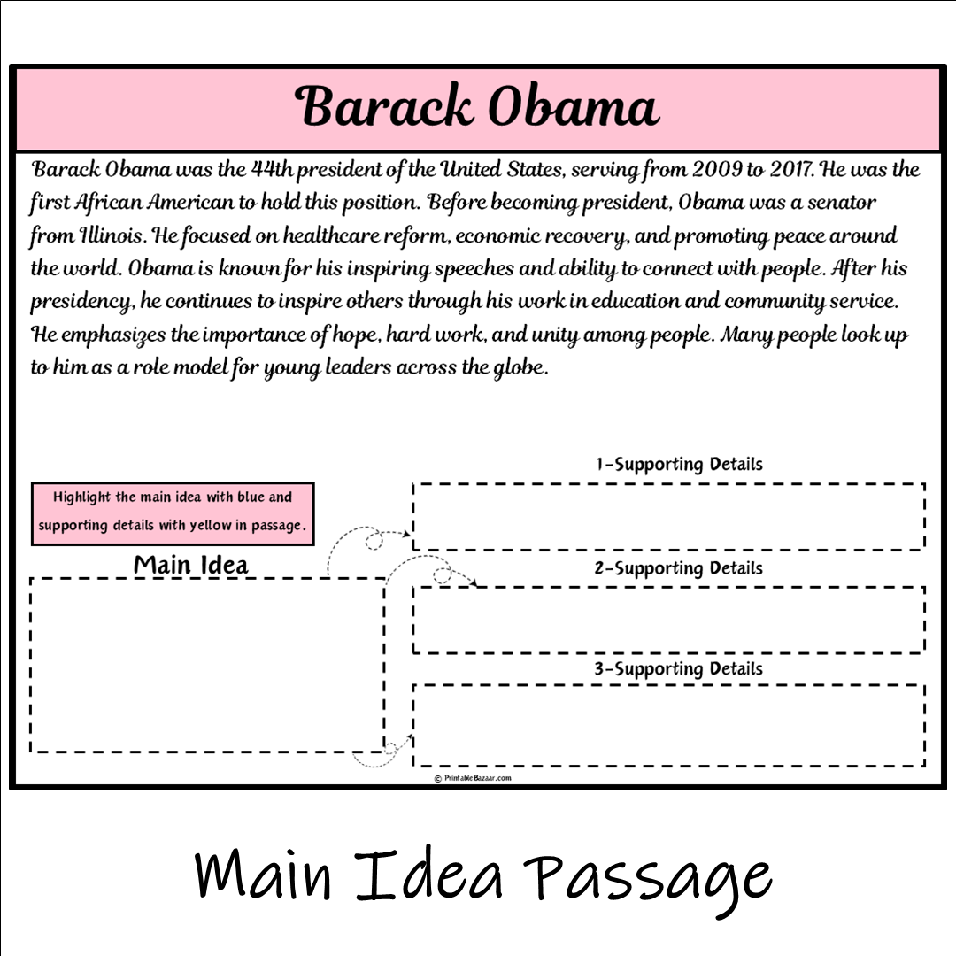 Barack Obama | Main Idea and Supporting Details Reading Passage and Questions