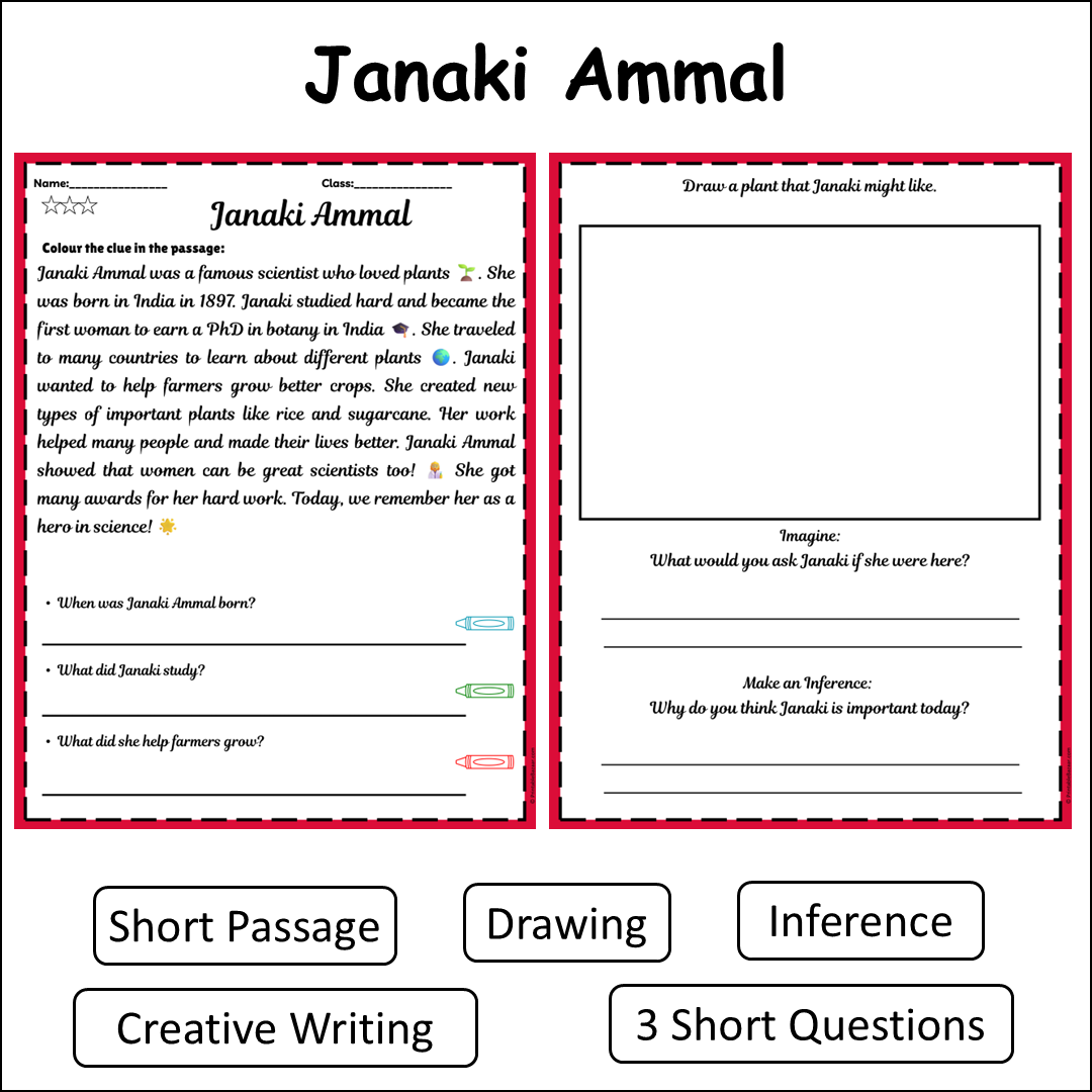 Janaki Ammal | Short Reading Comprehension Creative Worksheet