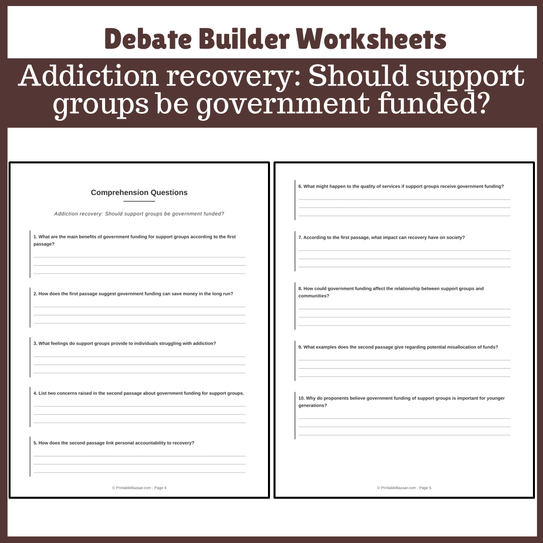 Addiction recovery: Should support groups be government funded? | Favour and Against Worksheet Printable Activity