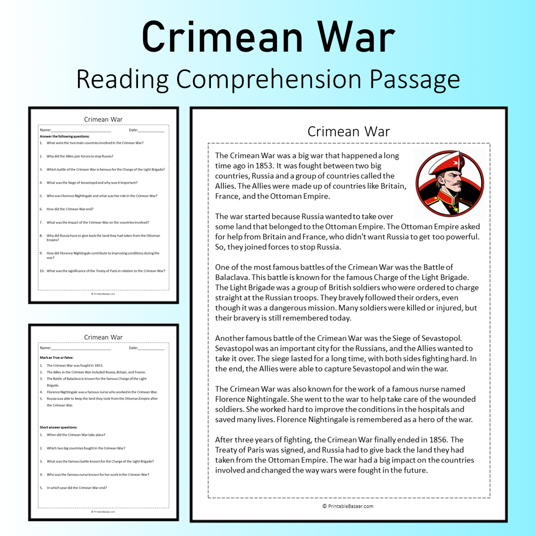 Crimean War | Reading Comprehension Passage Printable Worksheet