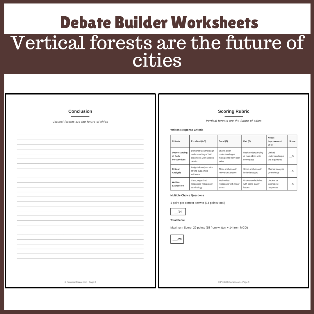 Vertical forests are the future of cities | Favour and Against Worksheet Printable Activity