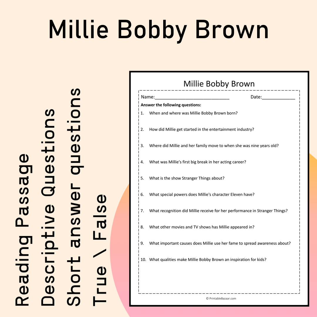 Millie Bobby Brown | Reading Comprehension Passage Printable Activity