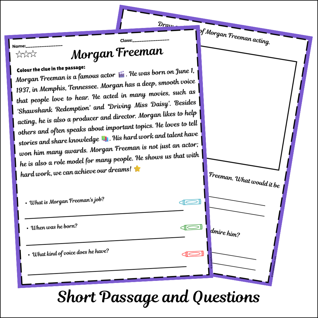 Morgan Freeman | Short Reading Comprehension Creative Worksheet