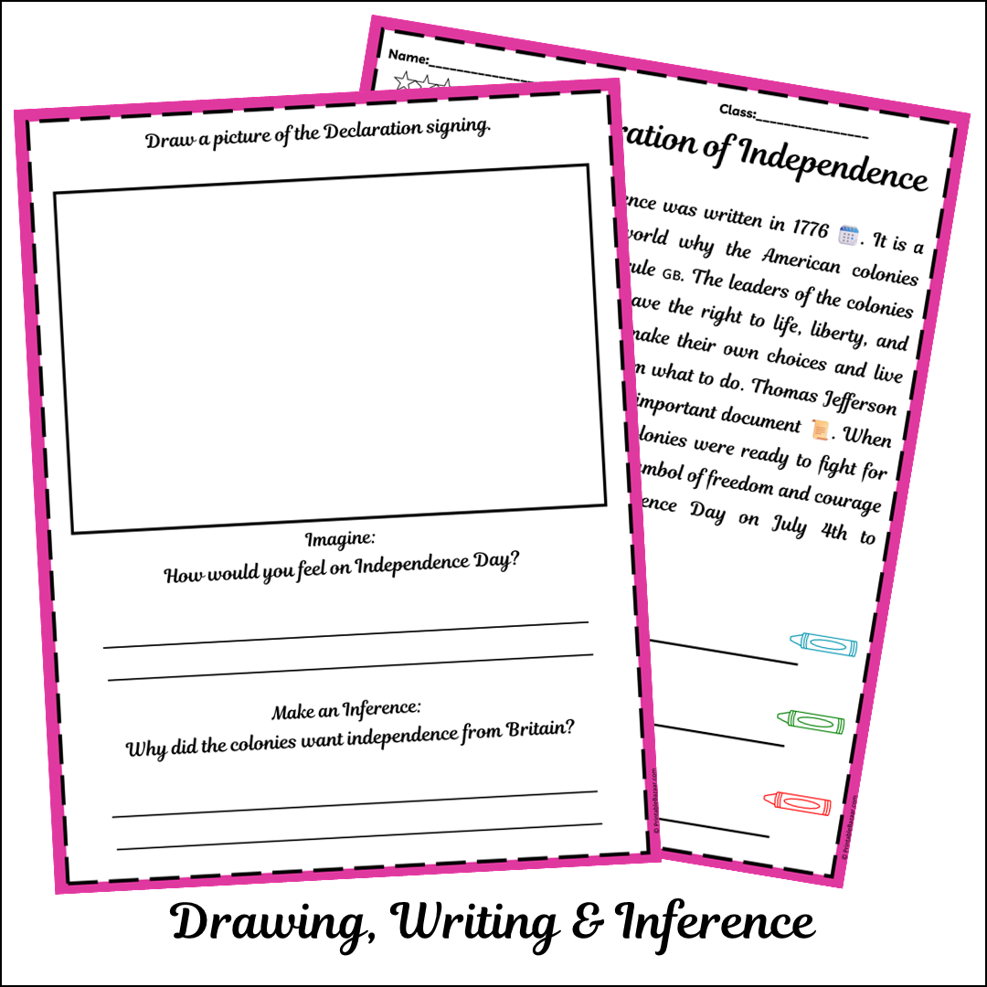 The Declaration of Independence | Short Reading Comprehension Creative Worksheet