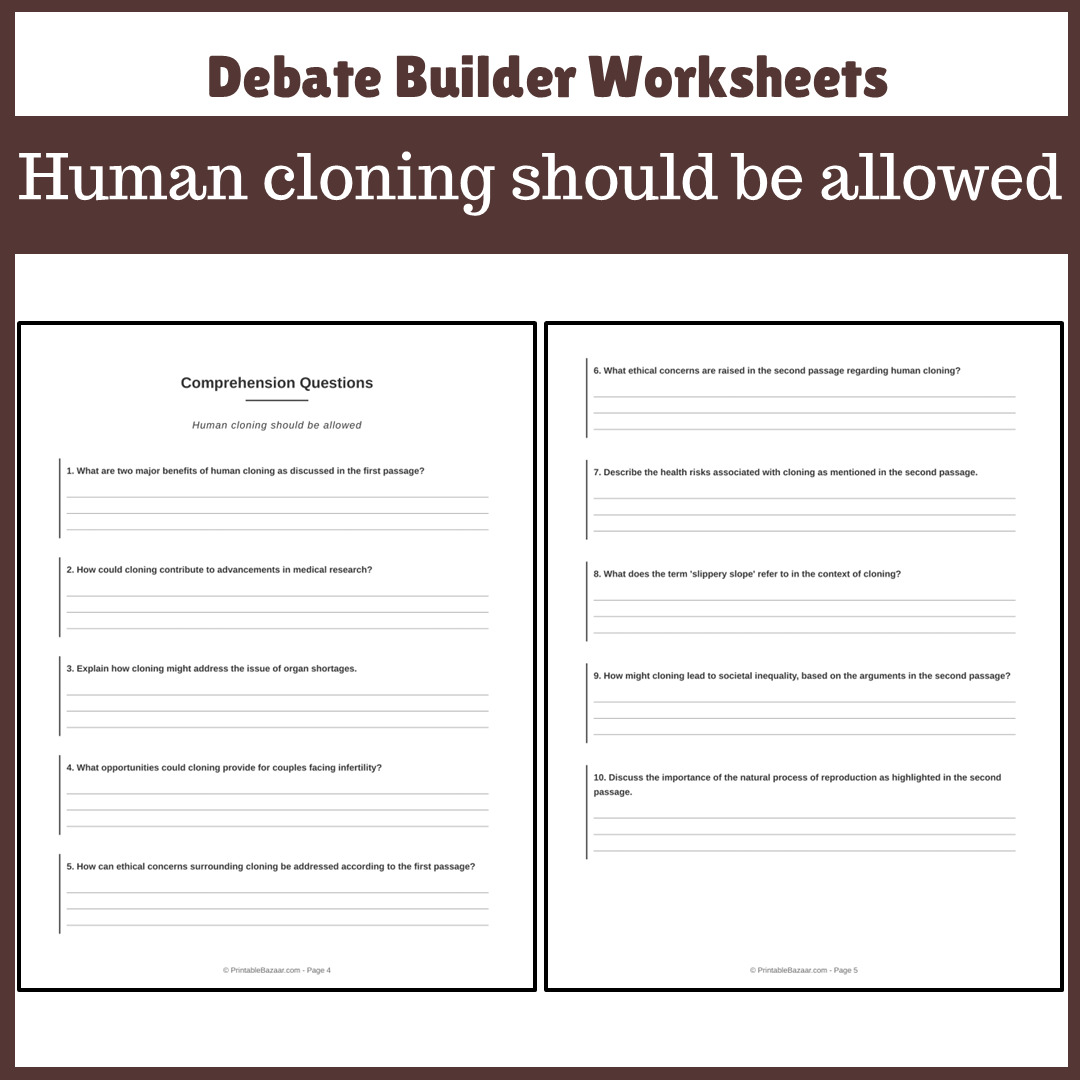 Human cloning should be allowed | Favour and Against Worksheet Printable Activity