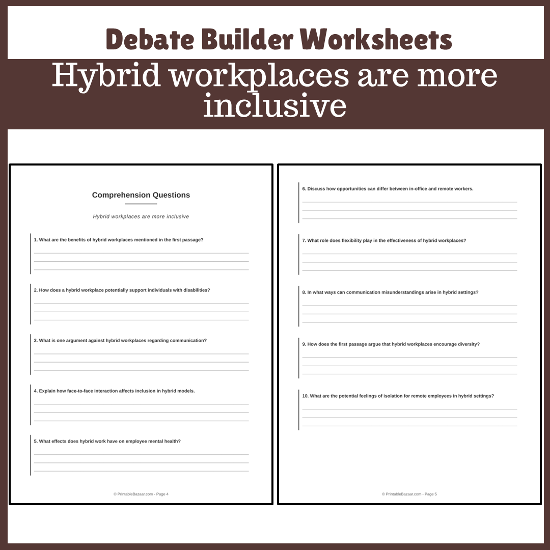 Hybrid workplaces are more inclusive | Favour and Against Worksheet Printable Activity