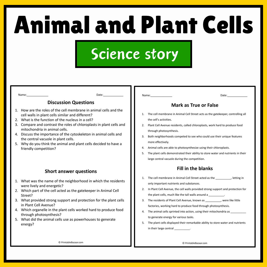 Animal and Plant Cells | Science Story Reading Comprehension Activity