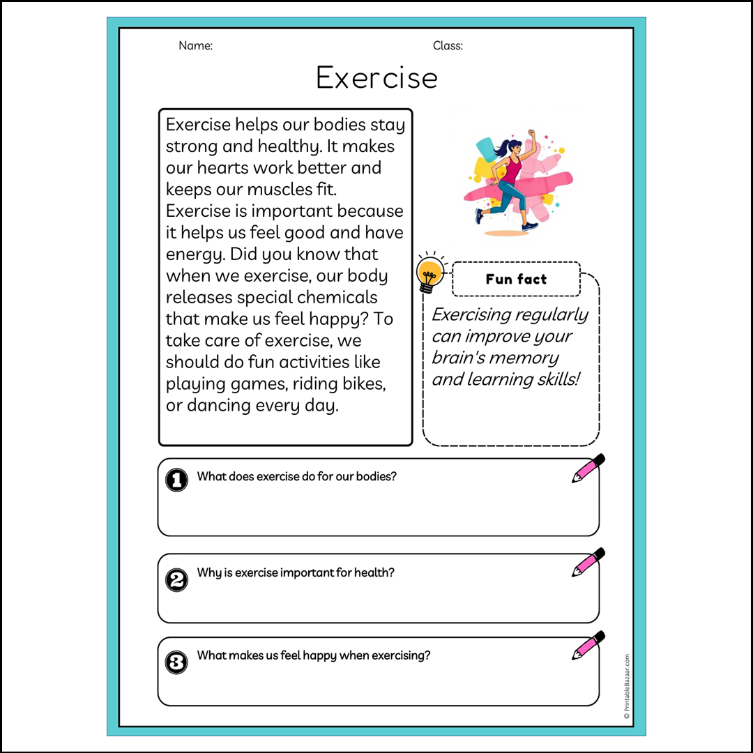 Exercise | Reading Passage Comprehension Questions Writing Facts Worksheet